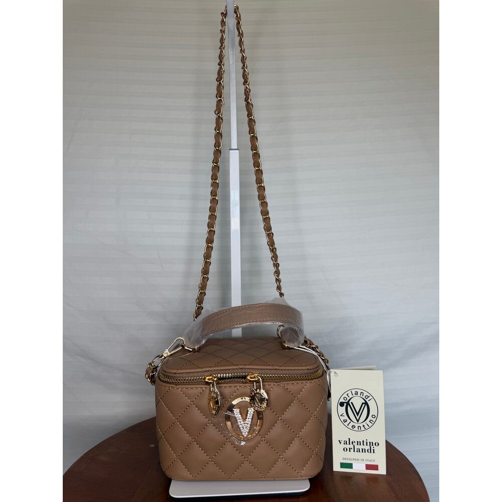 Valentino Orlandi Vittoria Vanity Box Bag Taupe Quilted Crossbody NWT - Picture 9 of 12